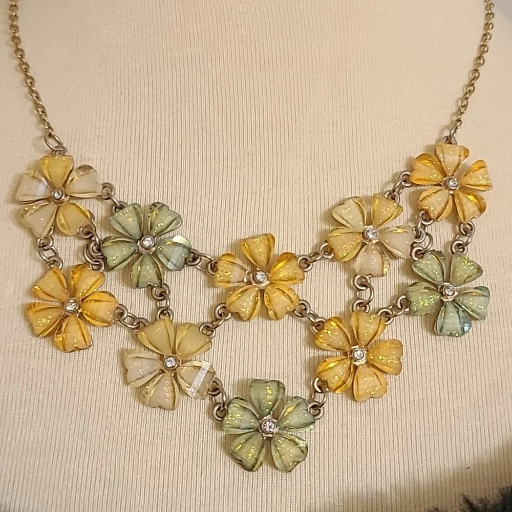 Yellow and Green Floral Design Statement Necklace - Picture 5 of 9
